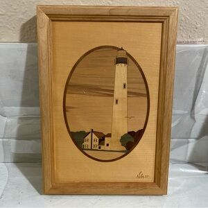 Nelson Art inlaid piece Wooden Framed Lighthouse Art
